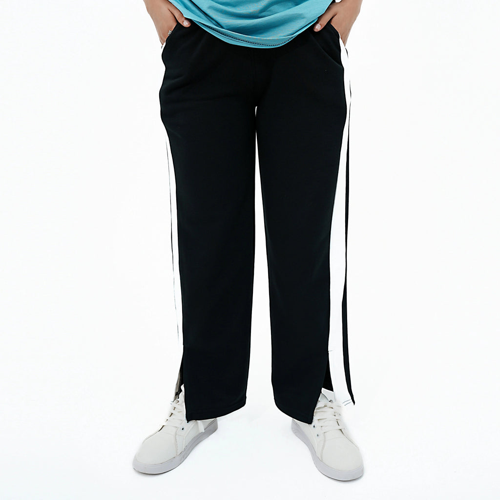 Black BSG Women's Sweat Pant with White Stripes for a Stylish Urban Look, White Coal Urban Chic Trouser