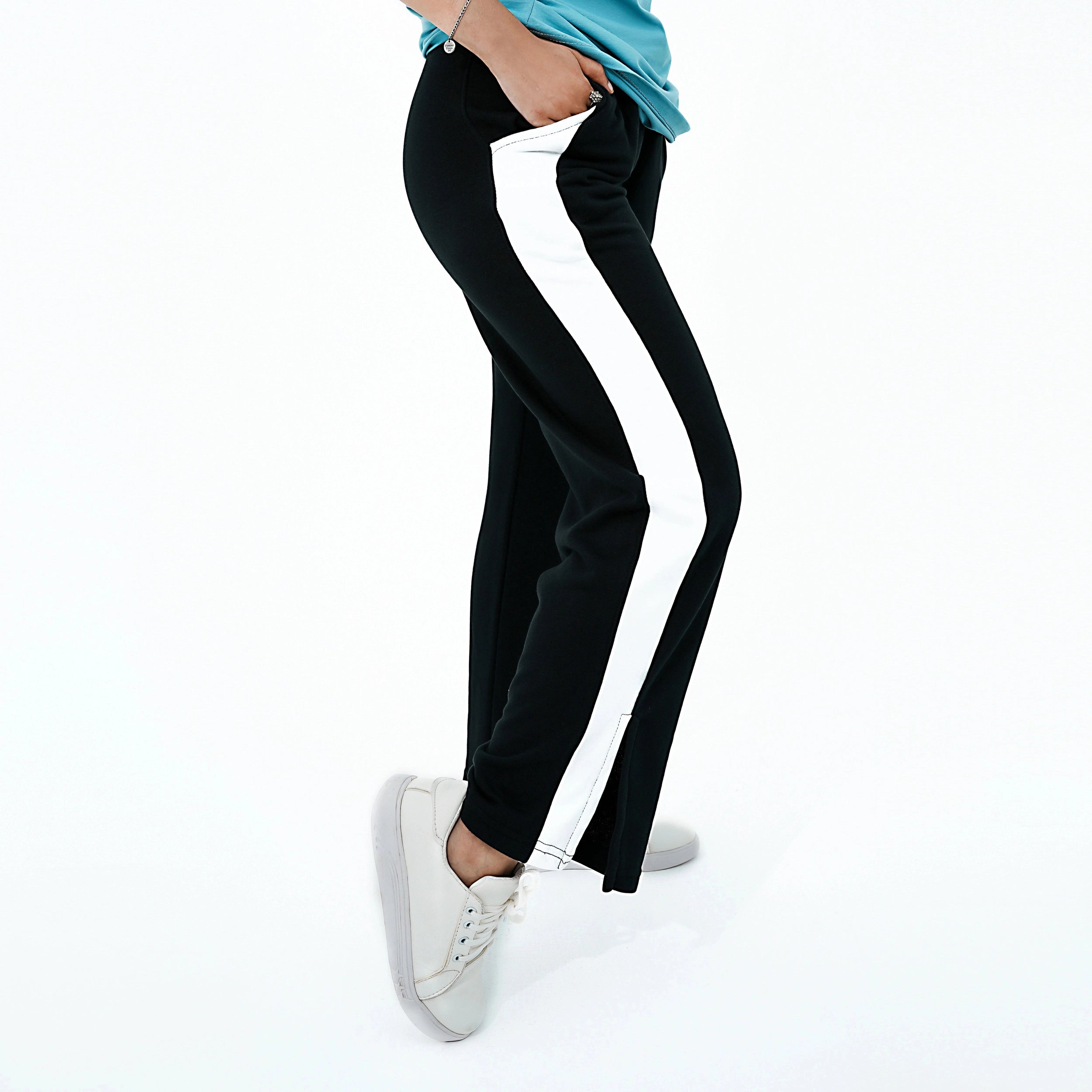 Women's White Coal Urban Chic Trouser with Side Stripes for a Stylish Comfort Fit
