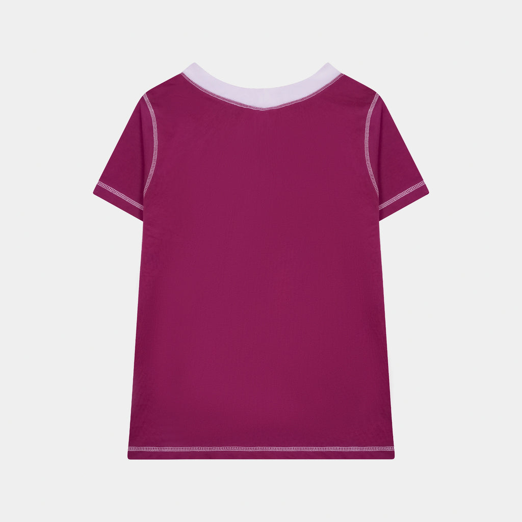 Stylish White Contrast Trim Magenta V Neck T Shirt for a trendy look from BSG