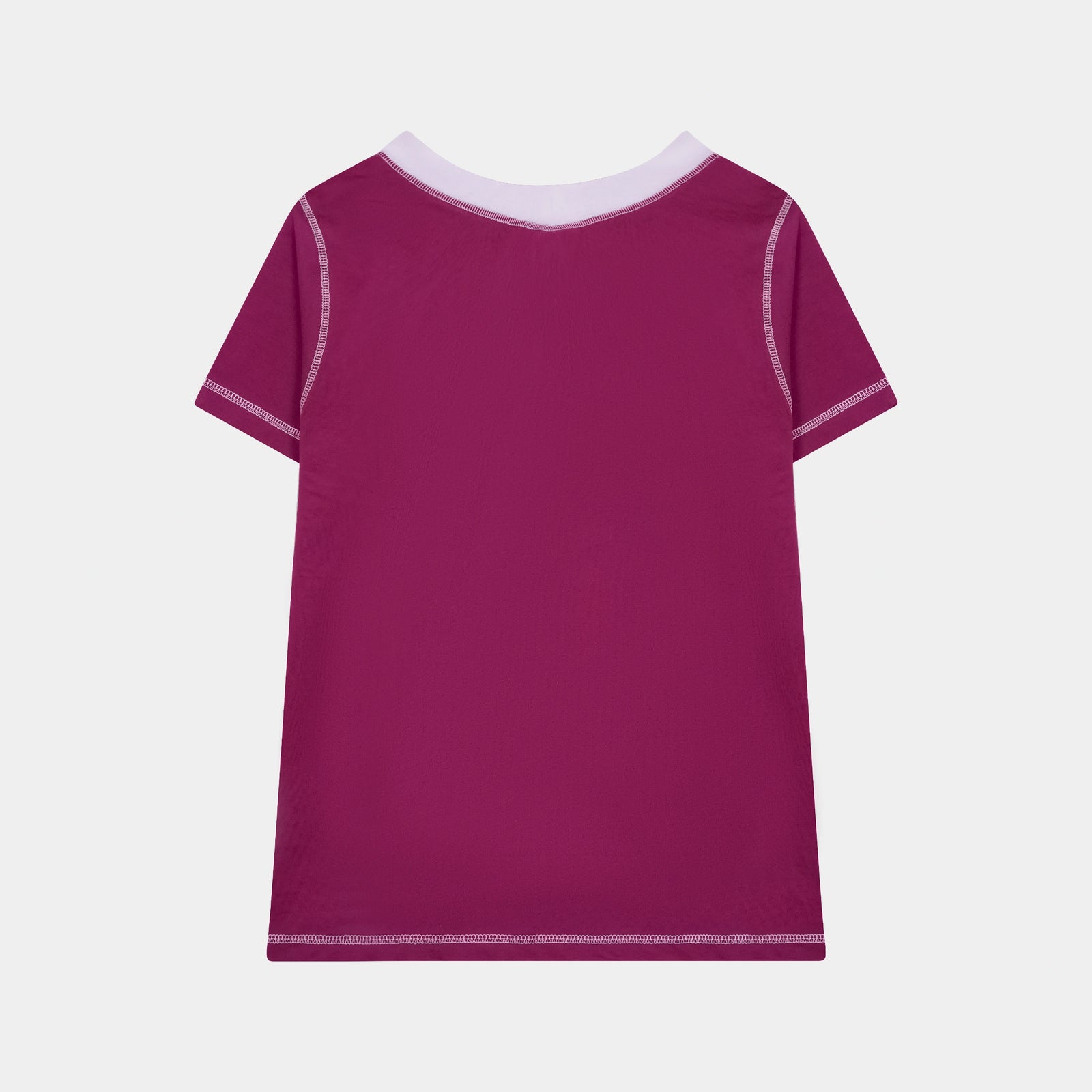 Stylish White Contrast Trim Magenta V Neck T Shirt for a trendy look from BSG