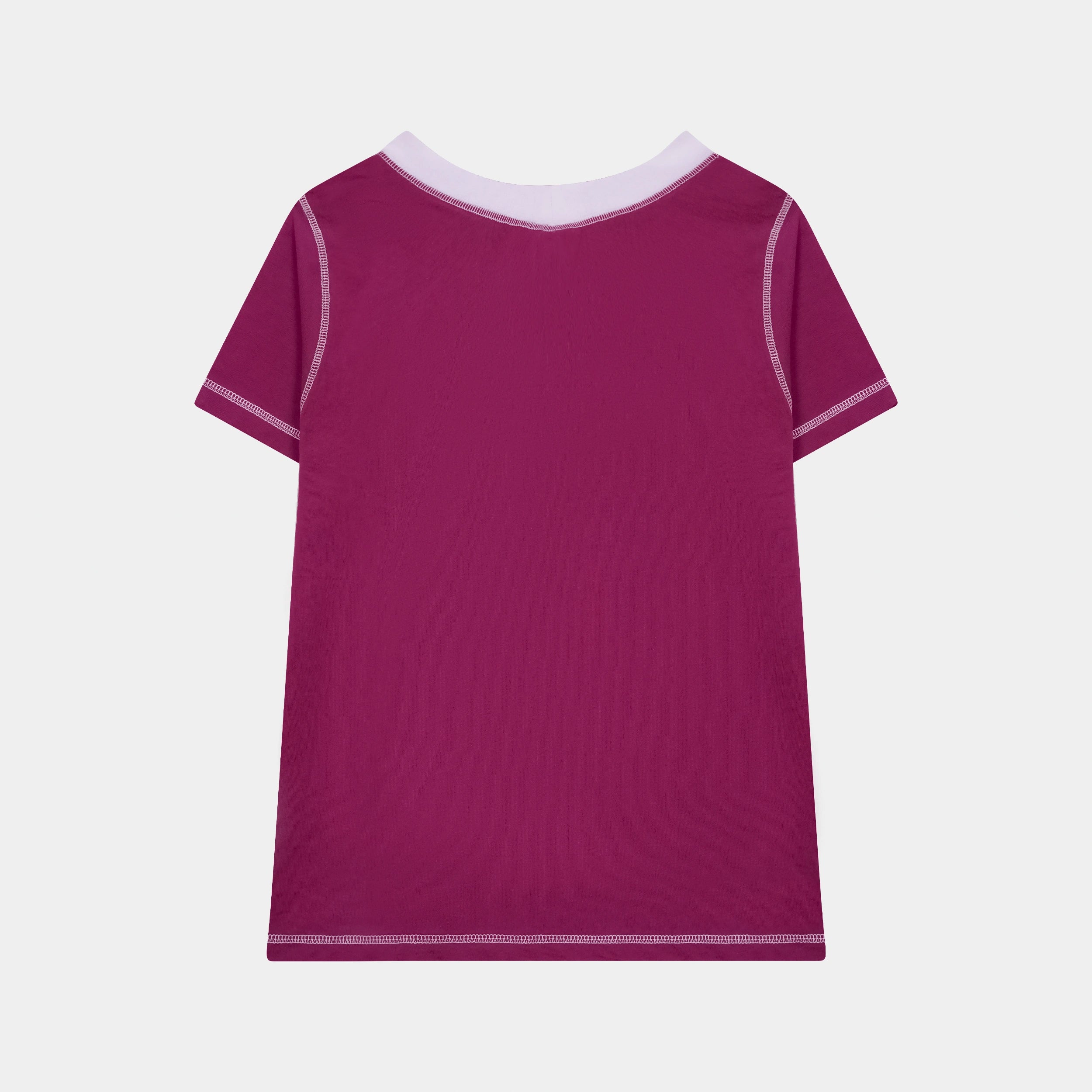 Stylish White Contrast Trim Magenta V Neck T Shirt for a trendy look from BSG