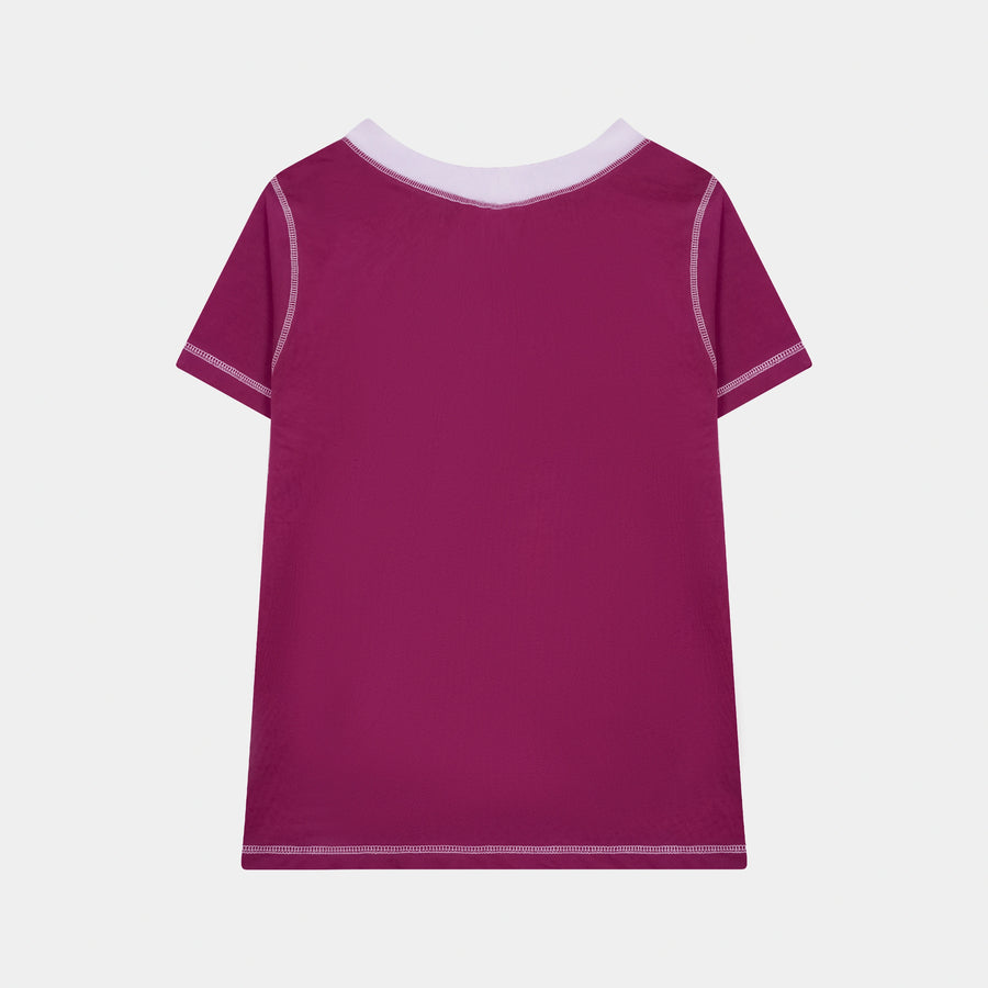 Stylish White Contrast Trim Magenta V Neck T Shirt for a trendy look from BSG
