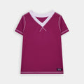 Stylish Women's White Contrast Trim Magenta V Neck T Shirt by BSG, perfect for casual outfits.