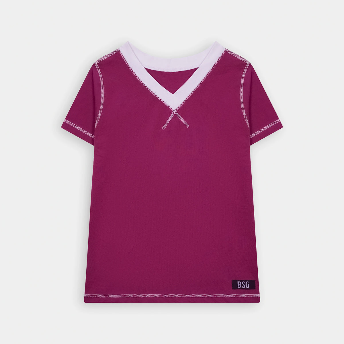 Stylish Women's White Contrast Trim Magenta V Neck T Shirt by BSG, perfect for casual outfits.